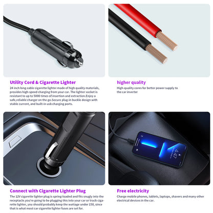 500W/300W Mini Portable Car Inverter DC12V to AC110V with USB 5V 3.1A Output and US Socket