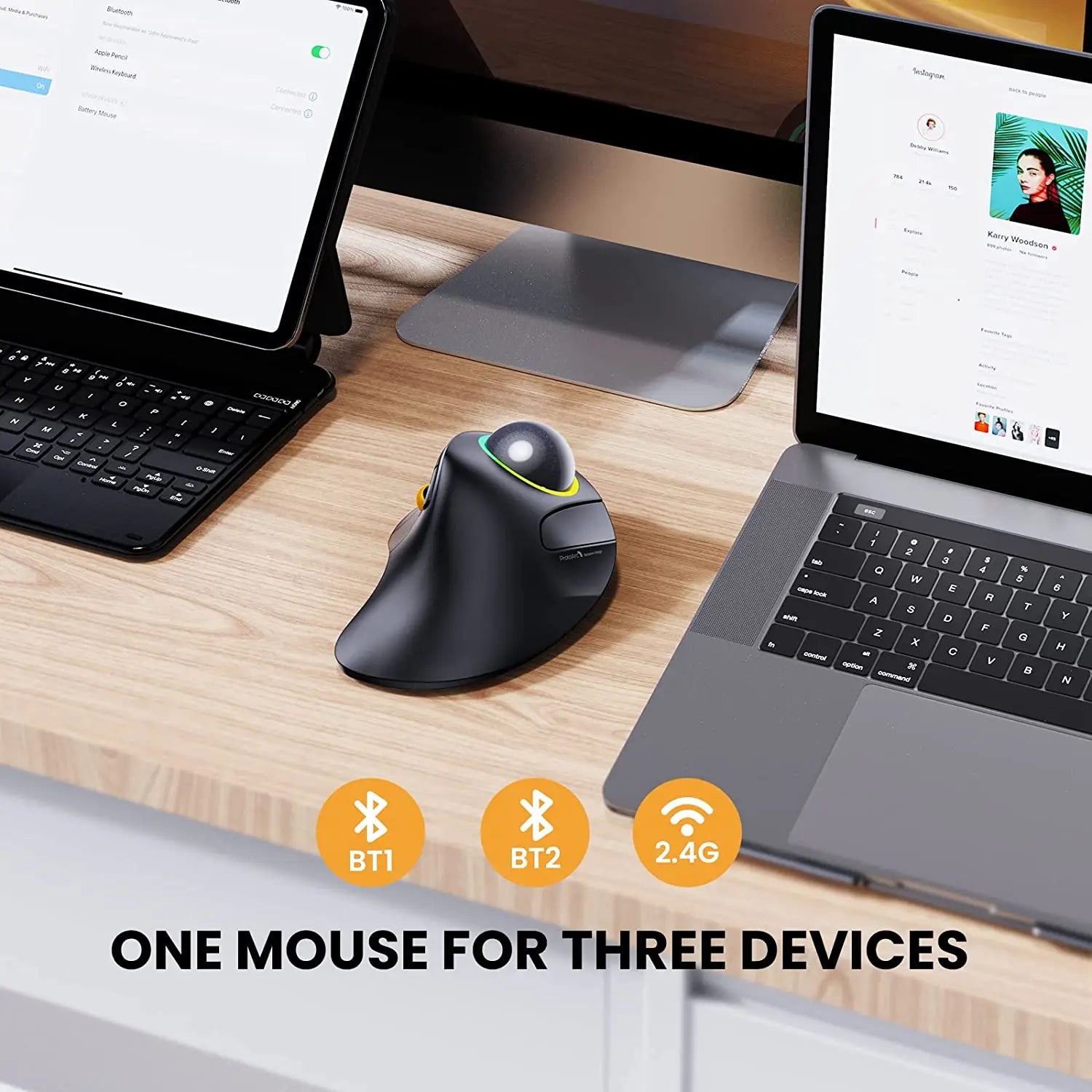 Protoarc Wireless Index Finger Trackball Mouse Rechargeable RGB Rollerball BT 2.4G Mice for Computer Laptop 3 Device Connection