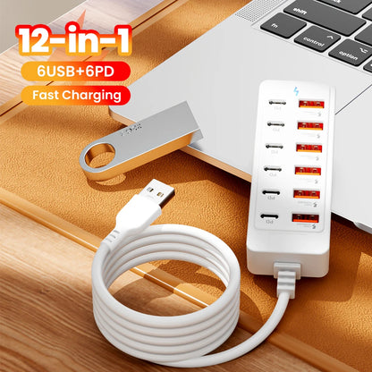12-in-1 USB Charging Station with Fast Charging Capability and 1M Cord for Home and Office Use