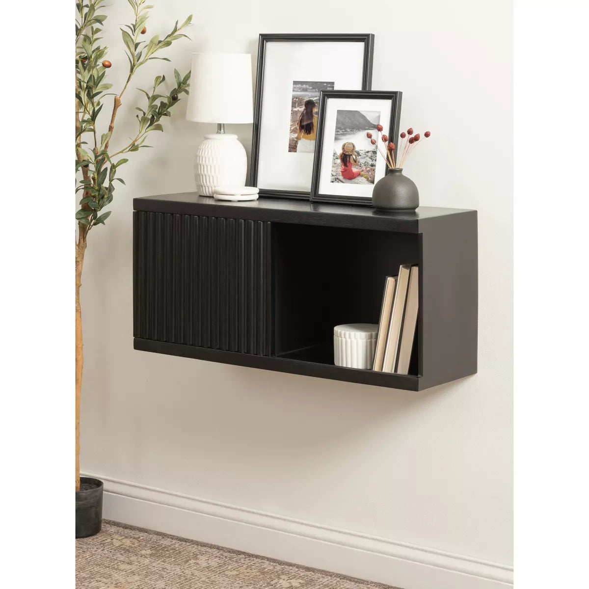 All Things Decor 30" x 10" x 14" Furrow Short Wall Cabinet in Black