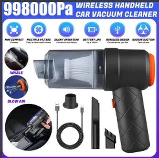 Cordless Handheld Vacuum Cleaner with Dual Blow and Suction Function, USB Rechargeable Mini Vacuum for Home, Car, and Office - Lightweight Portable Sweeper with Filter and Dust Cup
