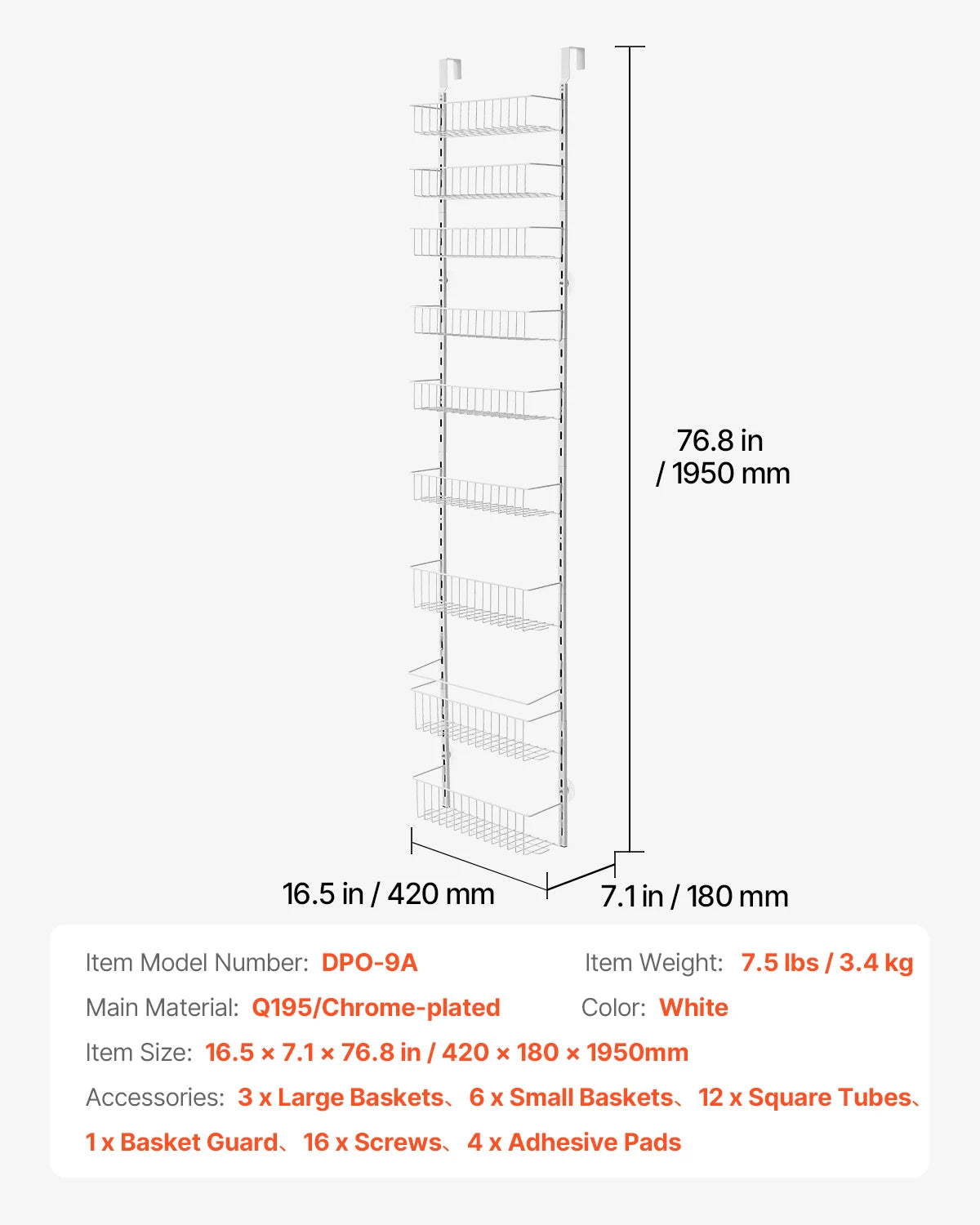 Heavy-Duty Steel Over-the-Door Pantry Organizer with Adjustable Multi-Tier Spice Rack Shelves