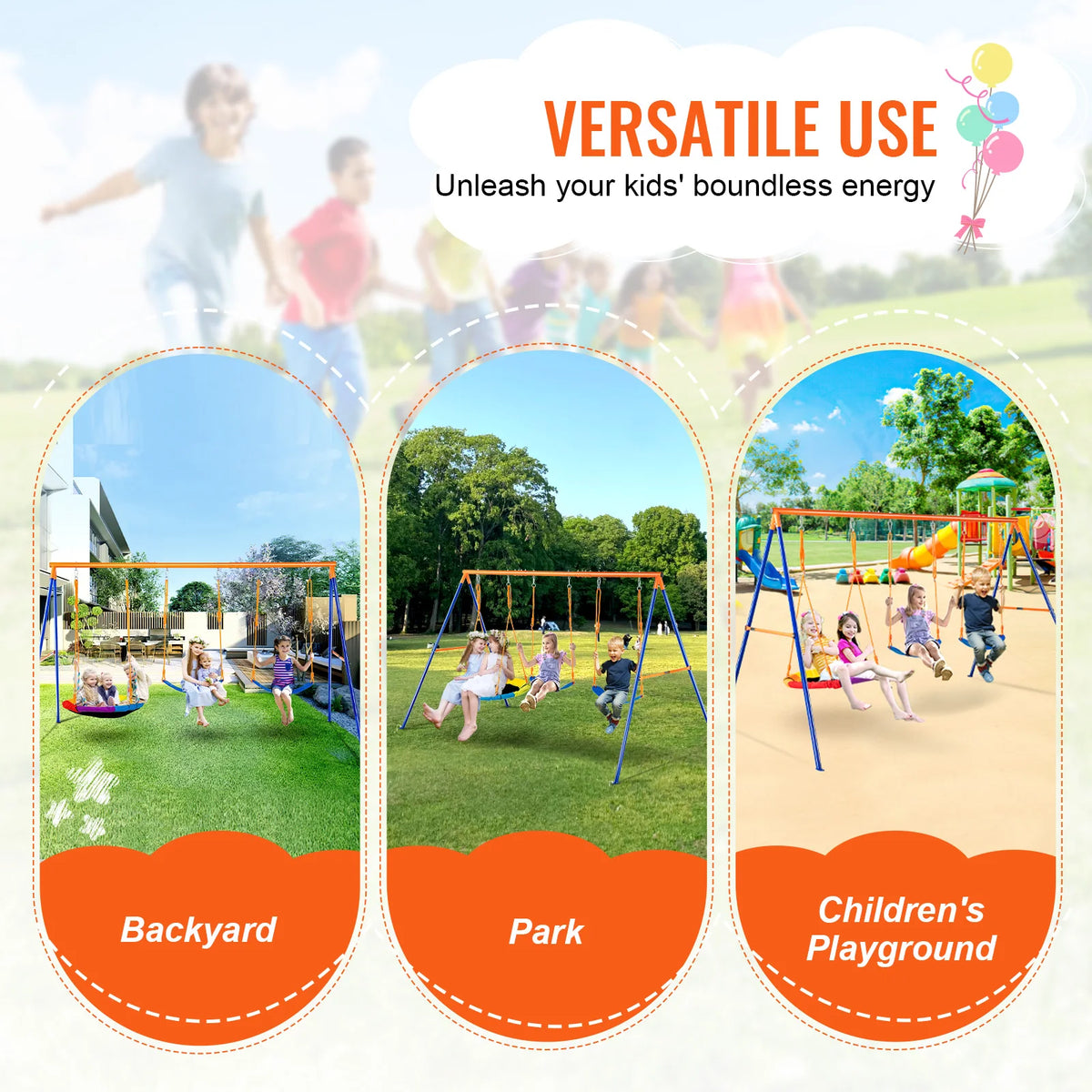 Succebuy Outdoor Swing Set for Backyard - 600 lbs Capacity with 1 Saucer Swing and 2 Belt Swings for Kids