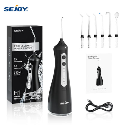 Sejoy Cordless Electric Oral Irrigator with 350ML Water Tank, 6 Cleaning Modes, and IPX7 Waterproof Rating for Home Use