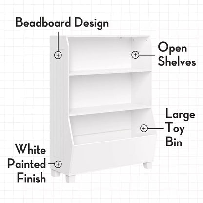 Kids' 34" Playroom Bookshelf with Veggie Bin Organizer, 2 Open Toy Storage Shelves, and 4 Fabric Bins