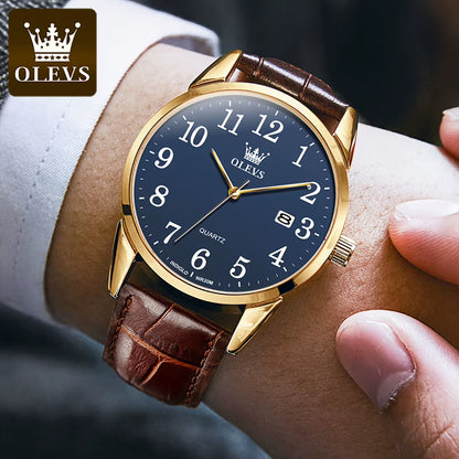 Brand Fashion Quartz Watch for Men and Women Leather Strap Waterproof Original Watch Arabic Numeral Scale Giving to Elders