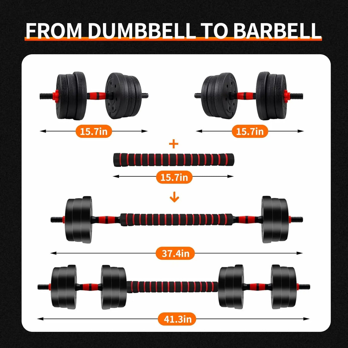 Adjustable 5-44 lbs Dumbbell to Barbell Set with Anti-Slip Grip for Versatile Home Gym Strength Training