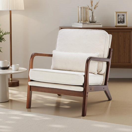 JHK Mid-Century Modern Accent Chair with Solid Wooden Frame, Armrests, and Waist Cushion for Adults - Ideal for Reading and Lounging