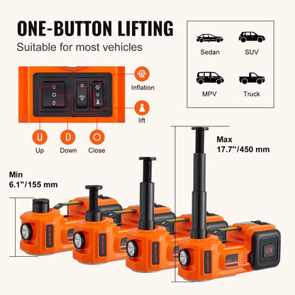 Succebuy 5T Hydraulic Electric Car Jack with Integrated Inflatable Pump and LED Light for SUVs, MPVs, and Trucks