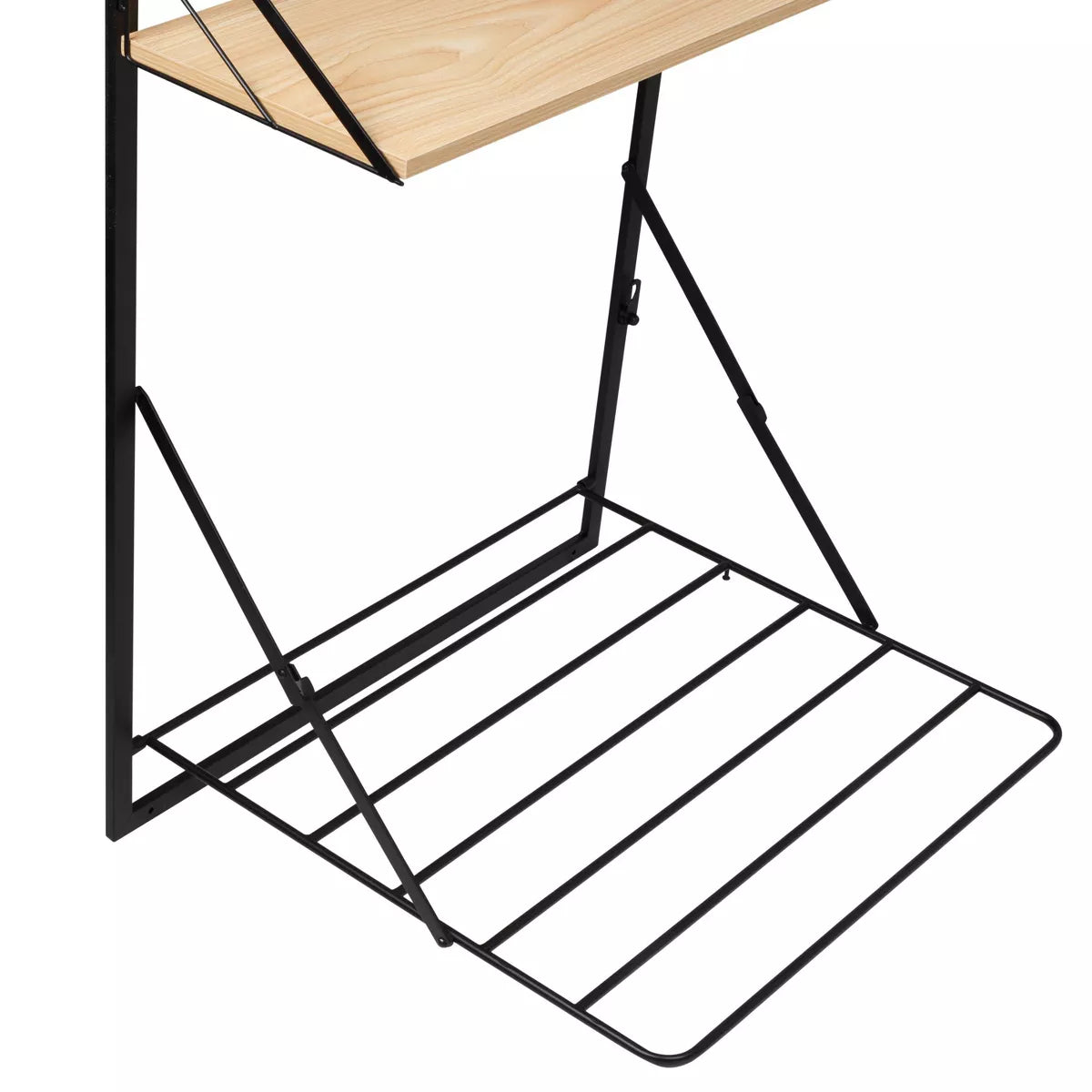 Collapsible Laundry Shelf and Drying Rack Combo in Light Oak, Steel Construction, 65 Lb Capacity
