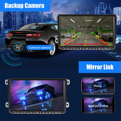 9-Inch Android 14 Car Stereo with 4G+64G, Wireless CarPlay, GPS Navigation, WiFi, RDS FM, Bluetooth, and Equalizer for VW Golf 5/6, Passat, Polo, Touran, Tiguan, Caddy, and EOS
