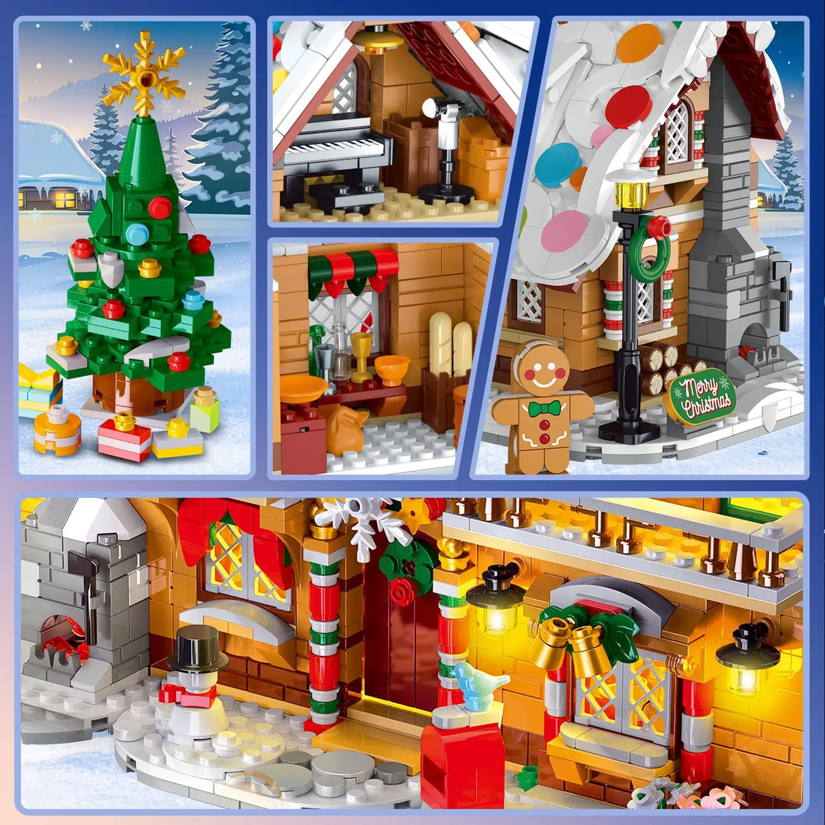 2025 LED Gingerbread House Building Toy - 3 Style Modes with Santa, Christmas Tree, and Train for Ages 8 and Up