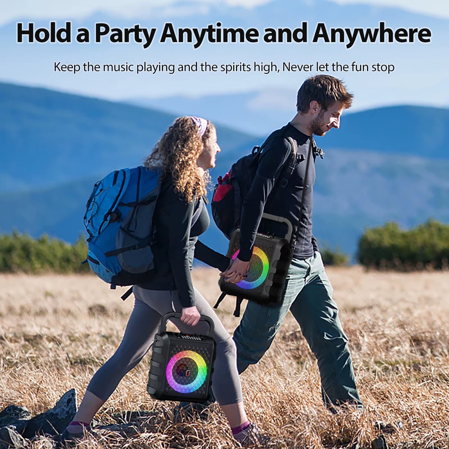 Wireless Speaker, Portable Bluetooth Speaker with Microphone and LED Light, Karaoke Speaker Machine, Home Karaoke System