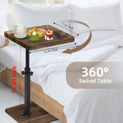 C Shaped Living Room Side Table Sofa Side Cabinet Mobile Coffee Table Simple Small Square Table Bedroom Bedside Table with Wheel