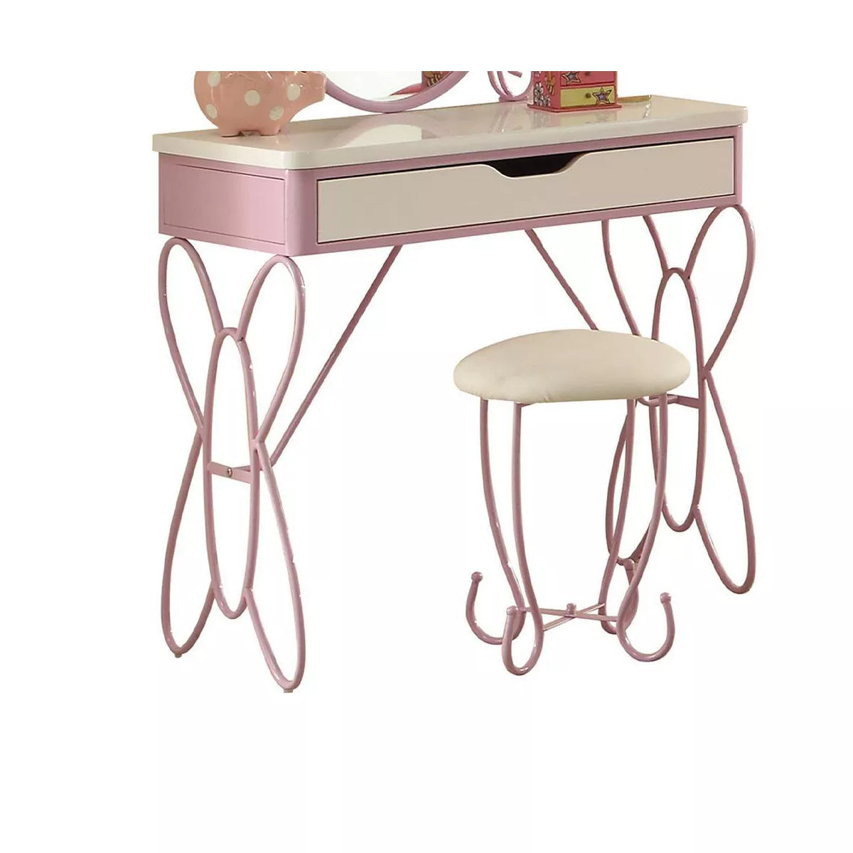 Vanity Set White Purple - Butterfly-Shaped Desk with Stool & Storage Drawer