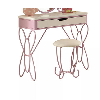 Vanity Set White Purple - Butterfly-Shaped Desk with Stool & Storage Drawer