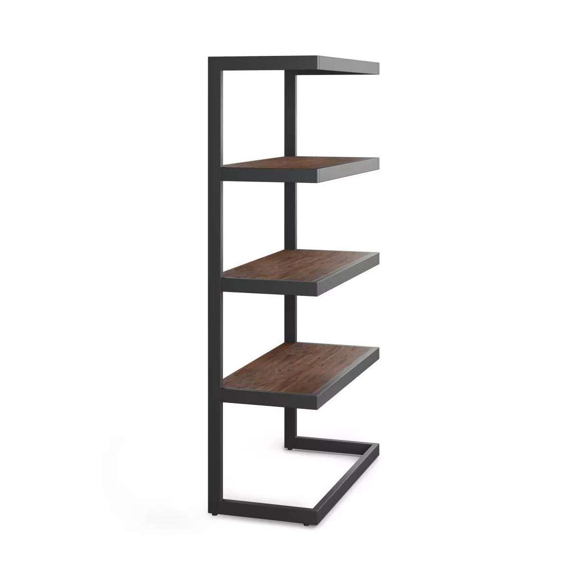 Cecilia 66" Bookcase in Distressed Charcoal Brown - Modern Industrial Design with 4 Fixed Shelves