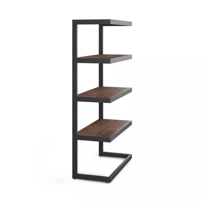 Cecilia 66" Bookcase in Distressed Charcoal Brown - Modern Industrial Design with 4 Fixed Shelves