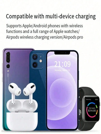3-in-1 Wireless Charging Station with Mobile Phone Holder and LED Indicator for iPhone 17/16/15/14/13/12 Pro Max, Apple Watch Series 10/9/8/7/6/5, and AirPods 3/2 - Fast Charging Dock