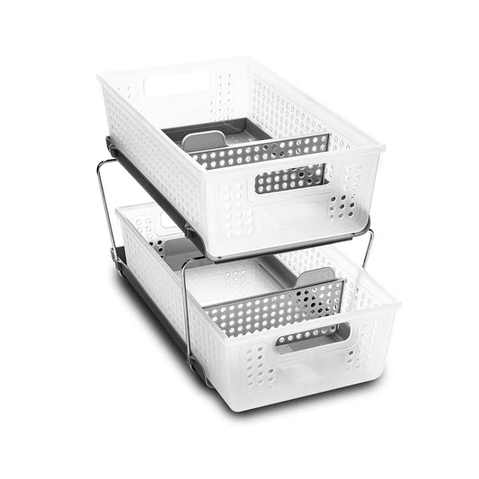 Two-Tier Organizer with Dividers in Frost/Gray - Steel and Plastic, Hand Washable, Lockable