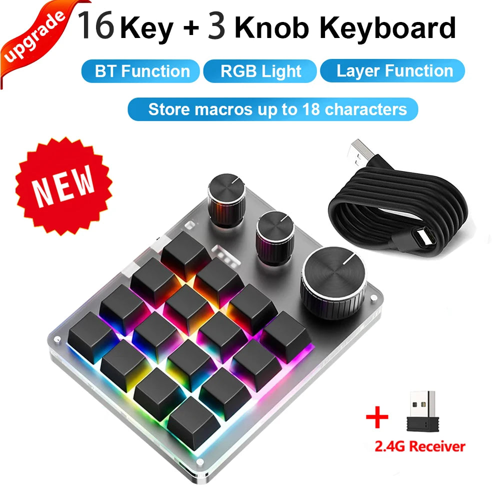 USB Custom Keyboard Macro 6/21 Key 1 Knob Programming RGB Bluetooth Gaming Photoshop Hotswap Mini Mechanical Bluetooth Keyboard