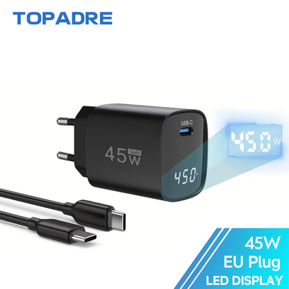 45W USB C Fast Charger with LED Display, Dual Port Fast Charging Charger for Iphone Ipad Sumsamg Series, US EU UK Plug