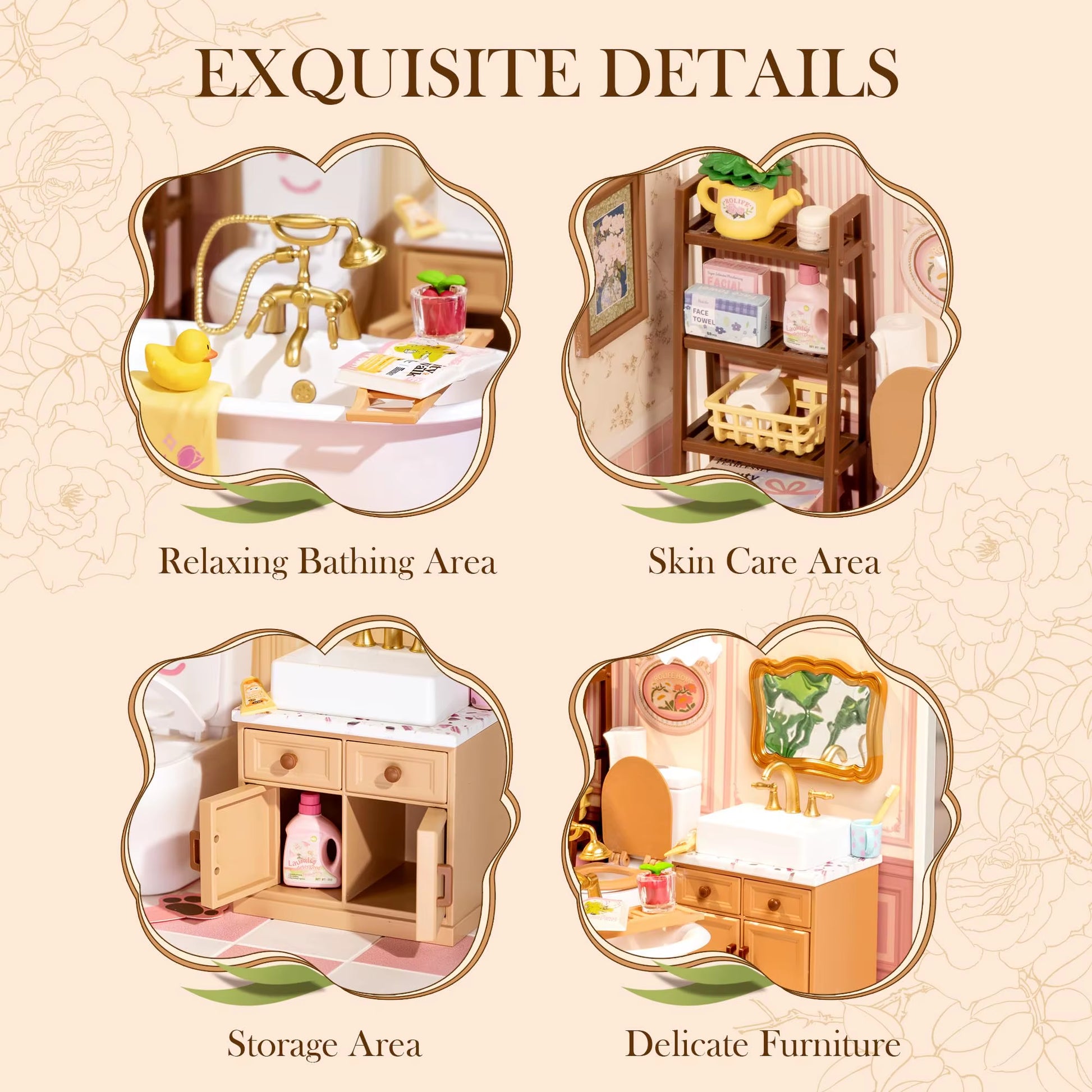 ROBOTIME DIY Miniature House Kit, Dollhouse Model Building Kit Birthday Creative Gifts for Adults, Kids (Pop Bubble Bathroom)