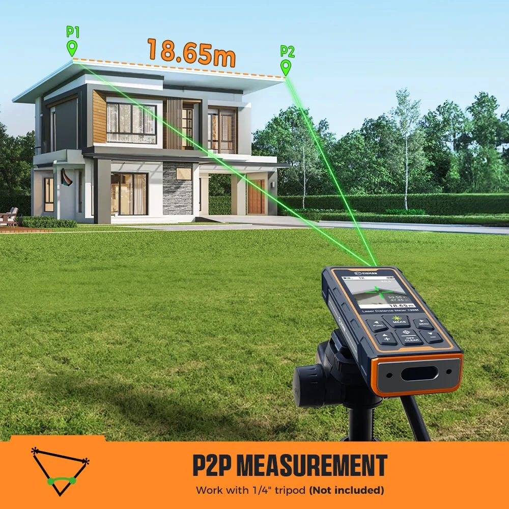  Laser Distance Measure 120M 393Ft Digital Pointfinder 4X Zoom P2P Technology IP68 Waterproof Bluetooth Wireless Charging 2.4" IPS Display