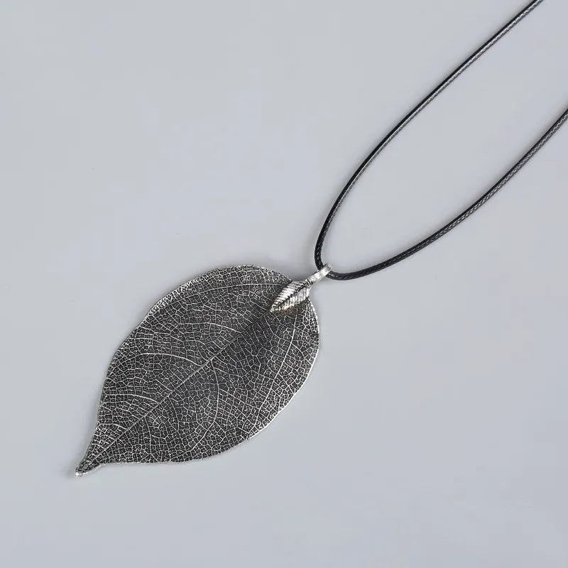 Unique Natural Real Leaf Choker Pendant Necklace for Women True Leaves Shape Filigree Vintage Necklace Jewelry Gift