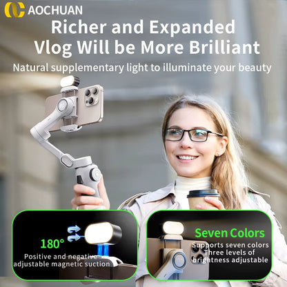 AOCHUAN Smart V8 3-Axis Handheld Gimbal Phone Stabilizer with Extension Rod Tripod Face Tracking for Iphone Android Tiktok Vlog