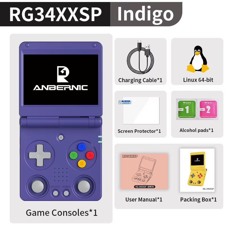 RG34XXSP Flip Handheld Game Console 3.4'' IPS Screen Linux 64-Bit 64G 5000+ Games Support WIFI HDMI TV Output Streaming