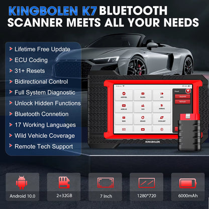 KINGBOLEN K7 Comprehensive Automotive Diagnostic Tool with ECU Coding, Active Testing, and 28 Reset Functions - Lifetime Free Updates, Comparable to LAUNCH X431 and CRP919E BT