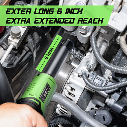 Taskstar 6-Inch Cordless Ratchet Wrench with Extended Reach, 3/8" Electric Wrench, 36.88 Ft-Lbs Torque for Automotive Repairs, Includes Two 2.0Ah Batteries and Integrated LED Work Light