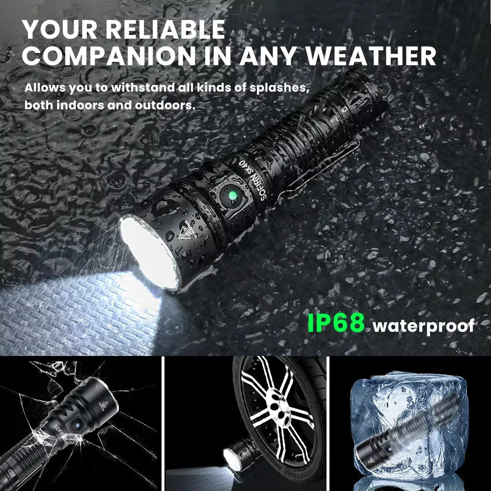 SK40 SFT70 LED 3200Lm Tactical Flashlight 21700 Rechargeable Powerful Torch 580M Long-Range with Spotlight
