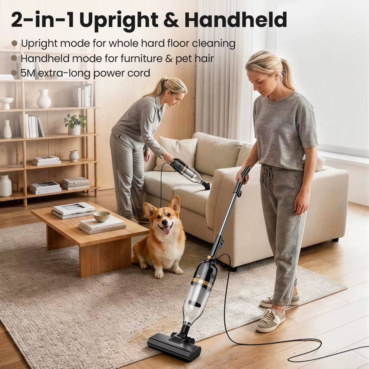 Vastorm R7 Corded Stick Vacuum Cleaner - 600W, 20Kpa Powerful 3-in-1 Lightweight Design for Efficient Low Noise Cleaning on Hardwood Floors and Carpets, Ideal for Pet Hair Removal