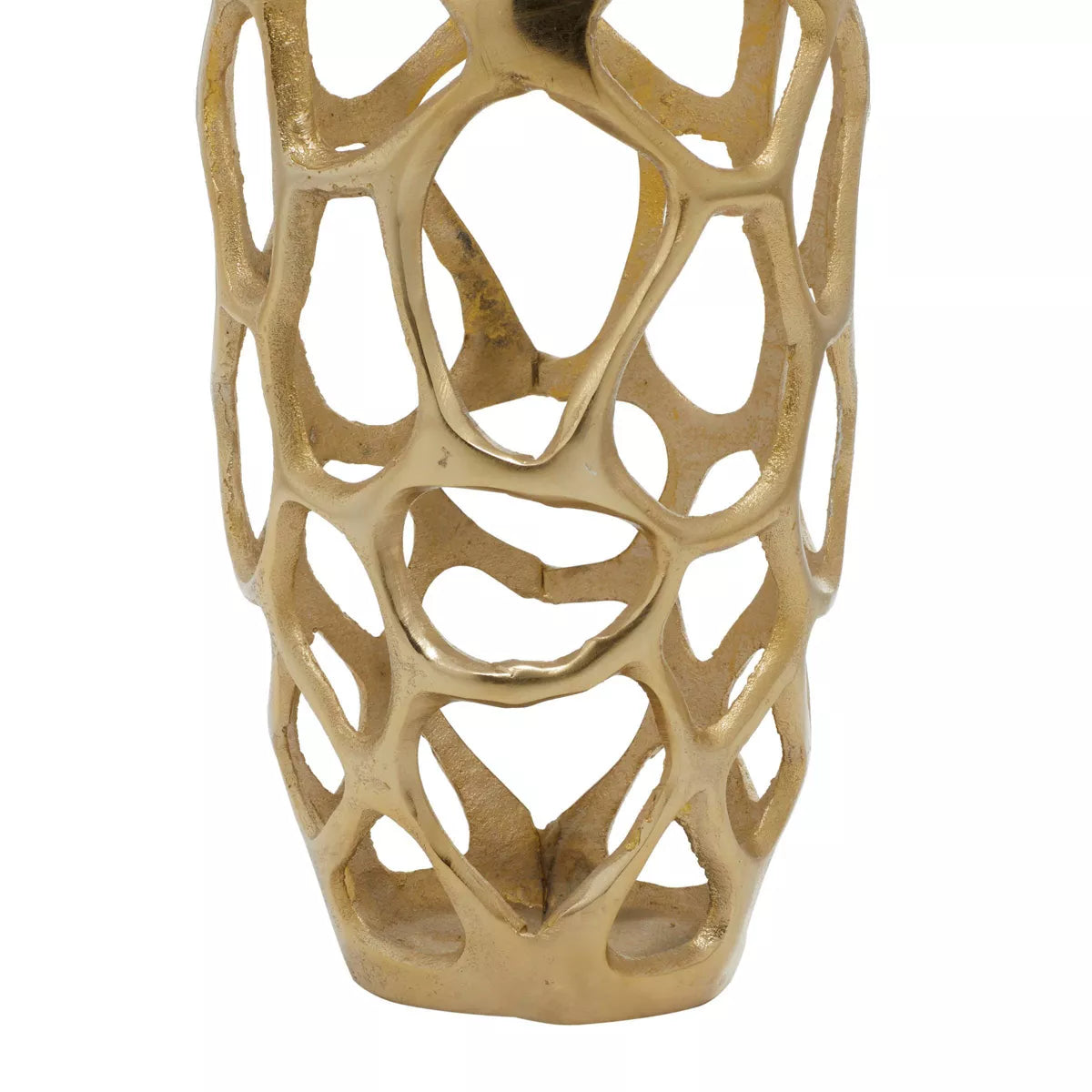 31" x 9" Contemporary Gold Aluminum Vase with Eclectic Woven Net Design