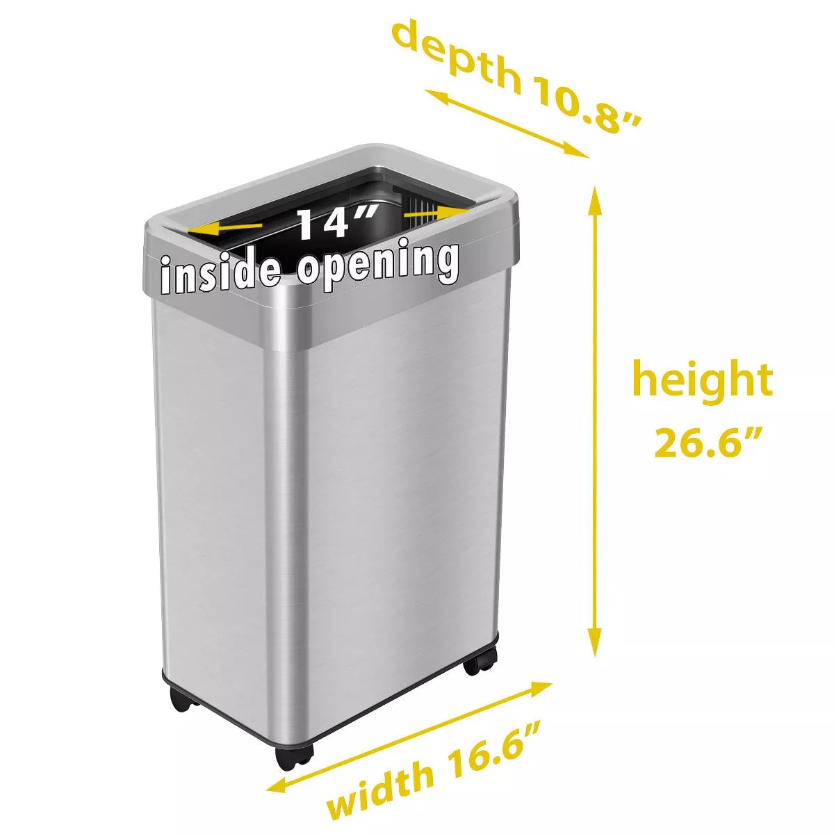Rectangular Trash Can with Mobility Features and Dual Odor Control Filters