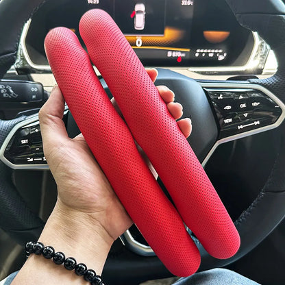 Universal D-Shaped Leather Steering Wheel Cover with Ventilation Holes - 15 Inch, Sweat-Absorbent and Anti-Slip Accessory