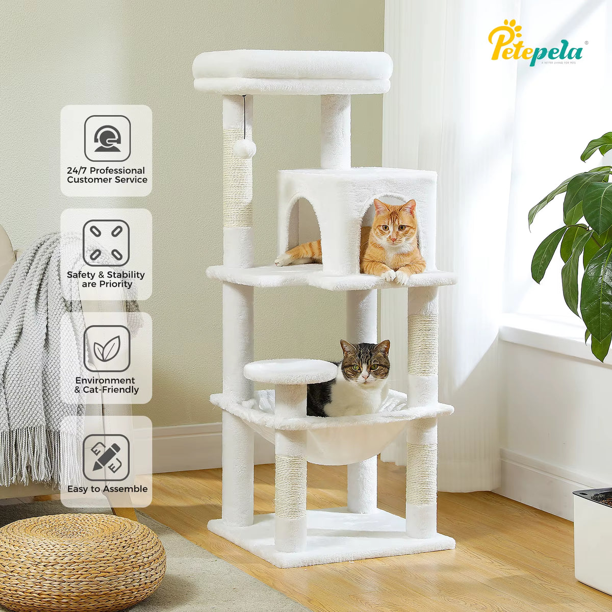 Indoor Cat Tree, 5-Tier Cat Tower for Large Cats with Metal Frame, Spacious Hammock, and Elevated Perch
