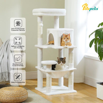 Indoor Cat Tree, 5-Tier Cat Tower for Large Cats with Metal Frame, Spacious Hammock, and Elevated Perch
