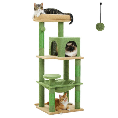 Indoor Cat Tree, 5-Tier Cat Tower for Large Cats with Metal Frame, Spacious Hammock, and Elevated Perch