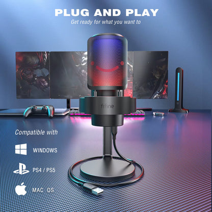 FIFINE A8 USB Microphone for Professional Recording and Streaming on PC and Mac with Headphone Output, Touch-Mute Button, and 3 RGB Lighting Modes