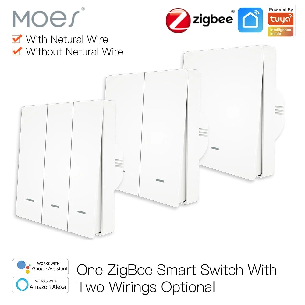 Smart Light Switch No Neutral Wire No Capacitor Needed Smart Life 2/3 Way Works with Alexa Google Home 2Mqtt
