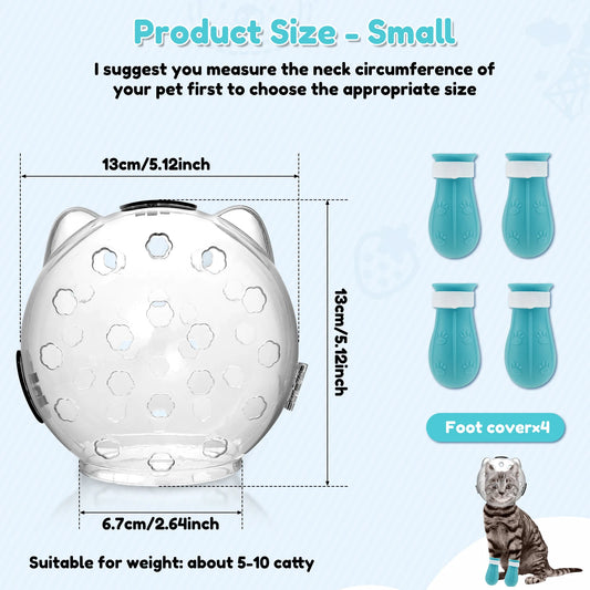 1/2Pcs Cat Muzzle Pet Grooming Cover Accessory Anti-Bite Anti-Licking Cat Space Hood Breathable Helmet with 4 Silicone Paw Shoes