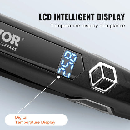 Hair Straightener, 1.5-Inch Titanium Flat Iron, Dual Infrared Hair Straightener Flat Iron with LCD Display and 19 Temp Levels -  Dual Voltage 110V/240V for Salon Home Travel Use