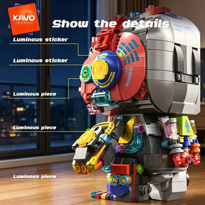 KAVOWORLD 1377-Piece Robot Rabbit Building Blocks Set with LED Light, Multi-Point Rotatable Detachable Base, DIY Cyberpunk Mecha Construction Kit for Home and Office Decor, Ideal Gift for Teens and Adults