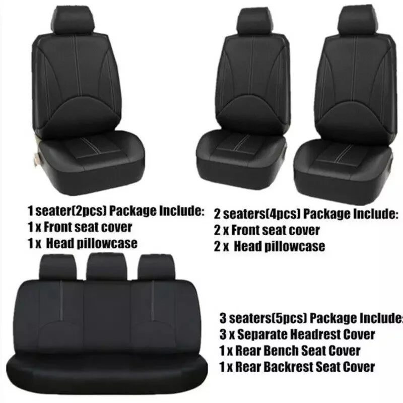 9-Piece Universal Leather Car Seat Cover Set - All-Season Interior Protection in Black