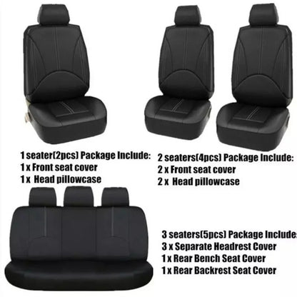 9-Piece Universal Leather Car Seat Cover Set - All-Season Interior Protection in Black