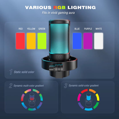 FIFINE A8 USB Microphone for Professional Recording and Streaming on PC and Mac with Headphone Output, Touch-Mute Button, and 3 RGB Lighting Modes