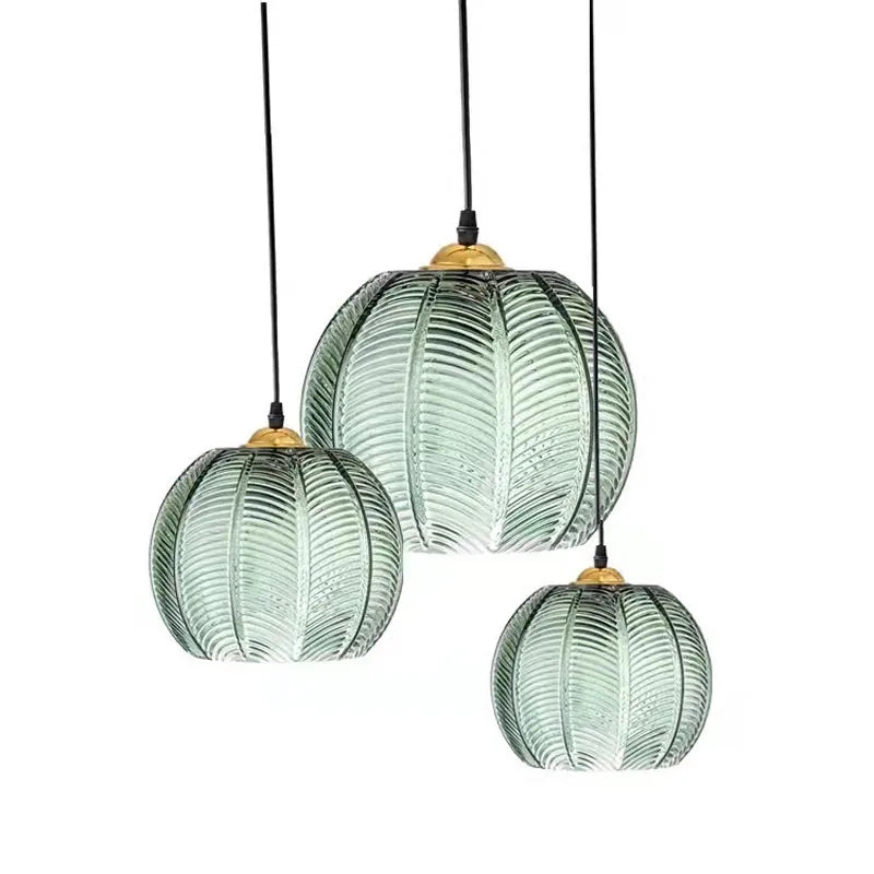 Nordic Glass Pendant Light Green Leaf Pattern Lighting for Living Room Dining Room Hotel Study Bedroom Indoor Decorative Fixture